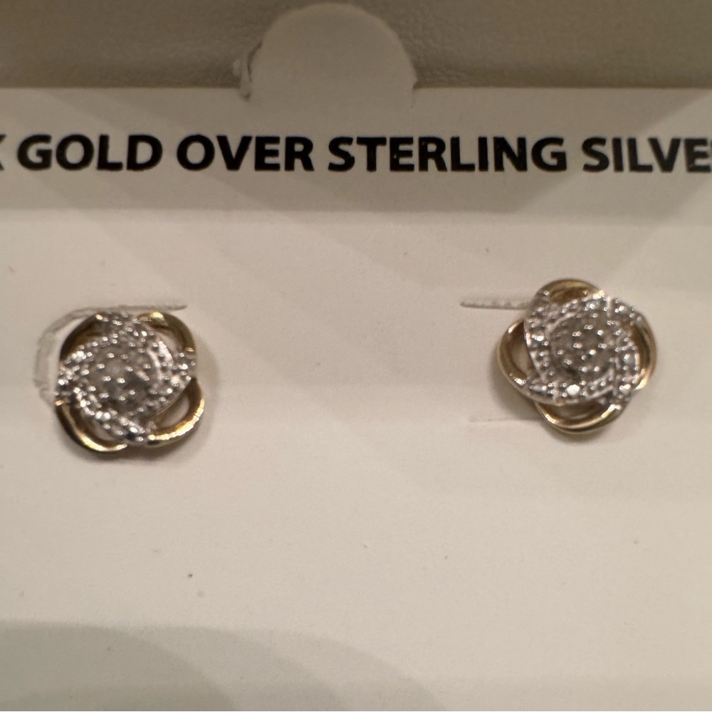 Macy’s love knot diamond earrings 18k gold over silver